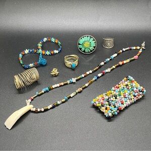 Turquoise and Bone Pendant Necklace with Wooden Beads